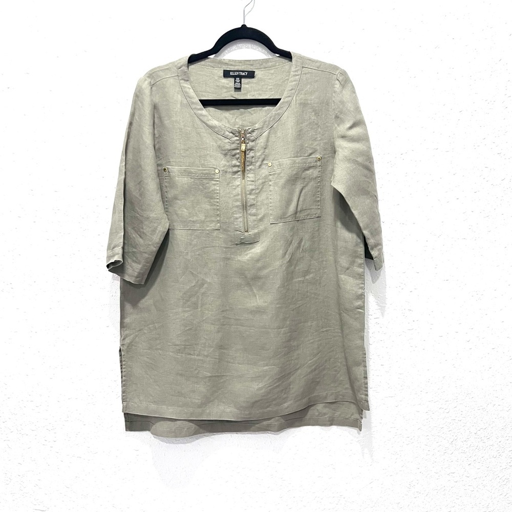 Ellen Tracy 100%linen‎ tan Casual Button Down Shirt Relaxed Fit M